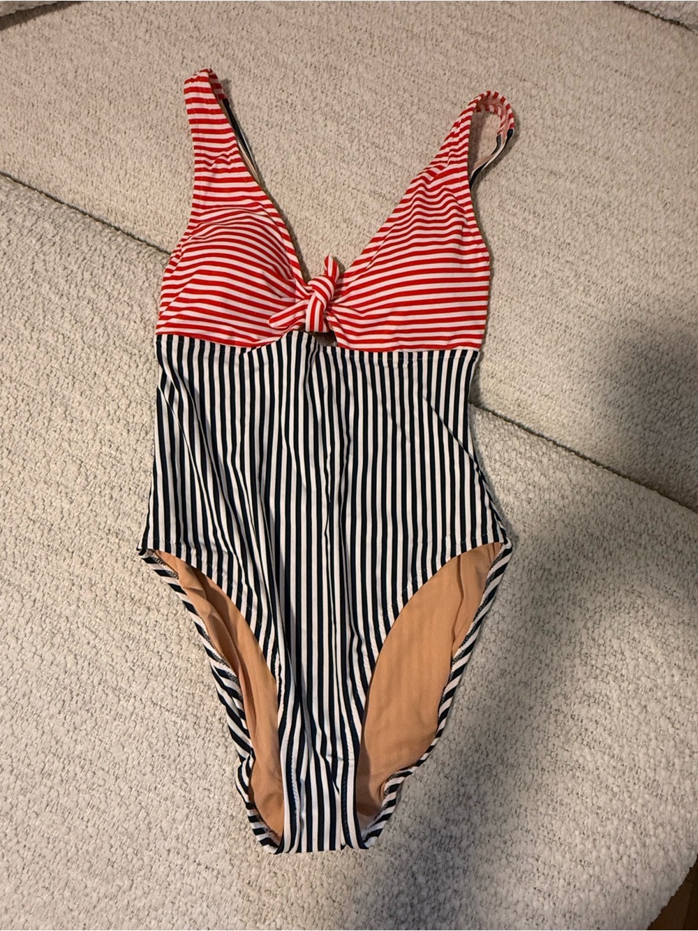 Jcrew Women’s ' Red & Navy Stripe One-Piece Swimsuit with Front Knot NWT